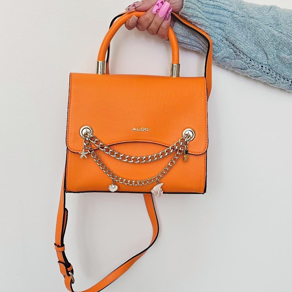 Aldo Vibrant Orange Satchel with Chain Detail - Picture 4 of 5